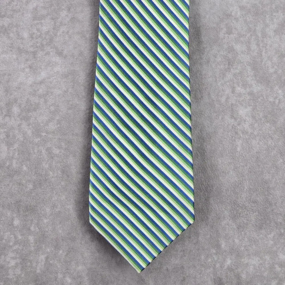 Nautica Green Blue White Stripe Geometric Repp Neck Tie Men's - Picture 1 of 6